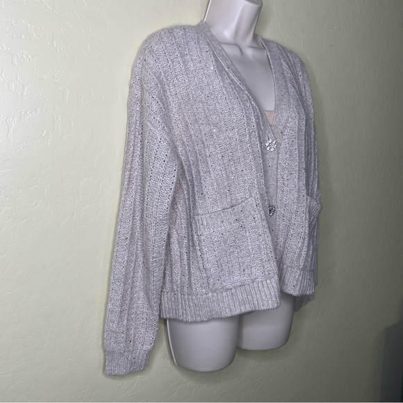 LOFT Knit Cardigan Sweater in Cream with Gold Accents Size Medium M - Picture 4 of 13